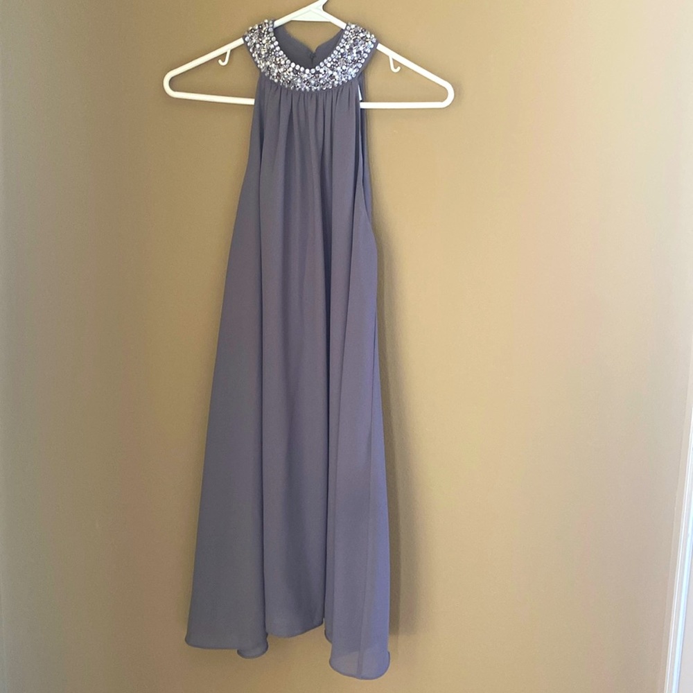 Belle Badgley Mischka jewel halter sleeveless trapeze dress